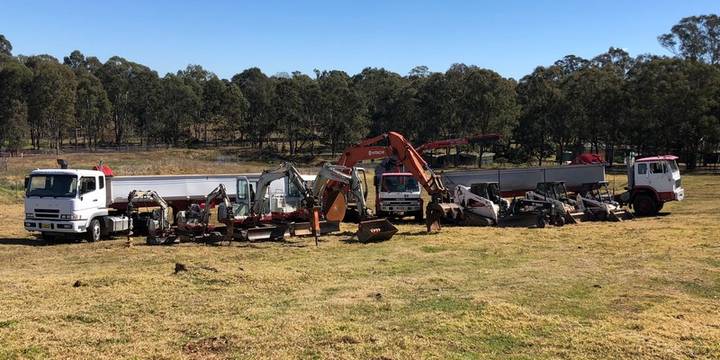Excavation fleet - Allsites Excavations Sydney Earthmoving machinery and trucks staged for excavation and tipper hire in Sydney