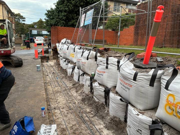 Street-side site setup - Allsites Excavations Sydney Street-side setup for retaining wall and excavation work in Sydney