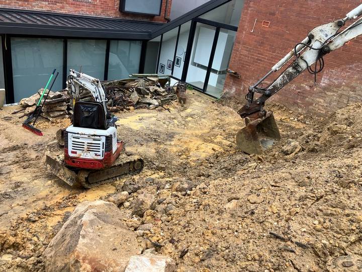 House-side excavation - Allsites Excavations Sydney Tight access house-side excavation beside a Sydney residential property